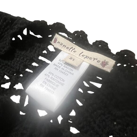 VTG Y2K Nanette Lepore Black Open Crochet Whimsygoth Cropped Cardigan XS/S - Picture 5 of 5